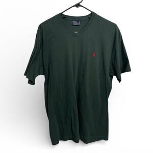 Vintage Polo Ralph Lauren V-Neck T-Shirt - Forest Green - Size Medium